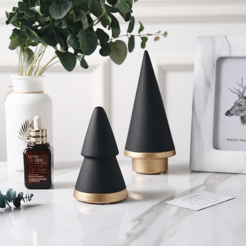Nordic Ceramic Christmas Tree Ornament – Minimalist Black & White Décor