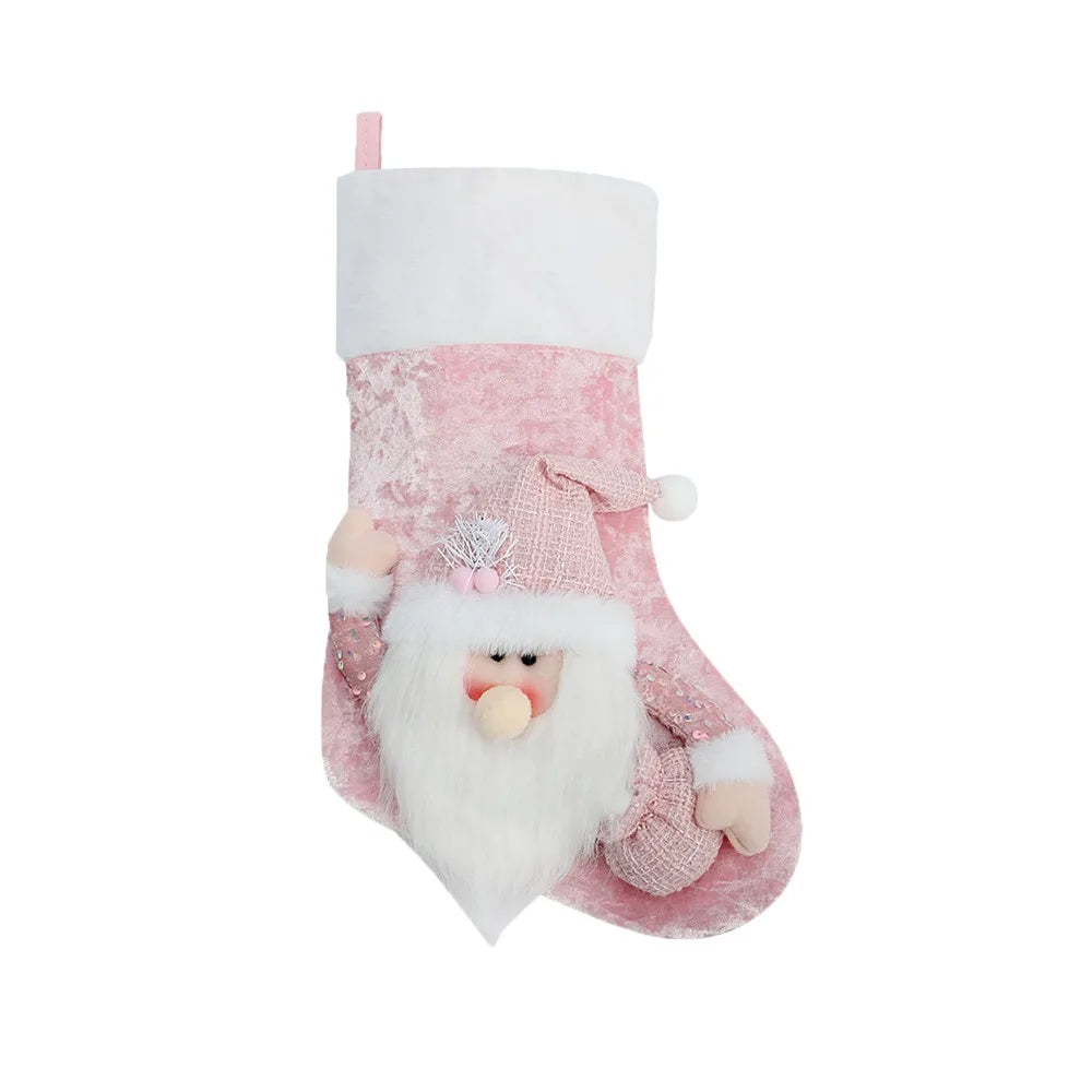 Christmas Stocking Collection - Large Colourful Christmas Stocking – 47×25cm Holiday Hanging Gift Sock (Pink, Green, Blue, Gold)