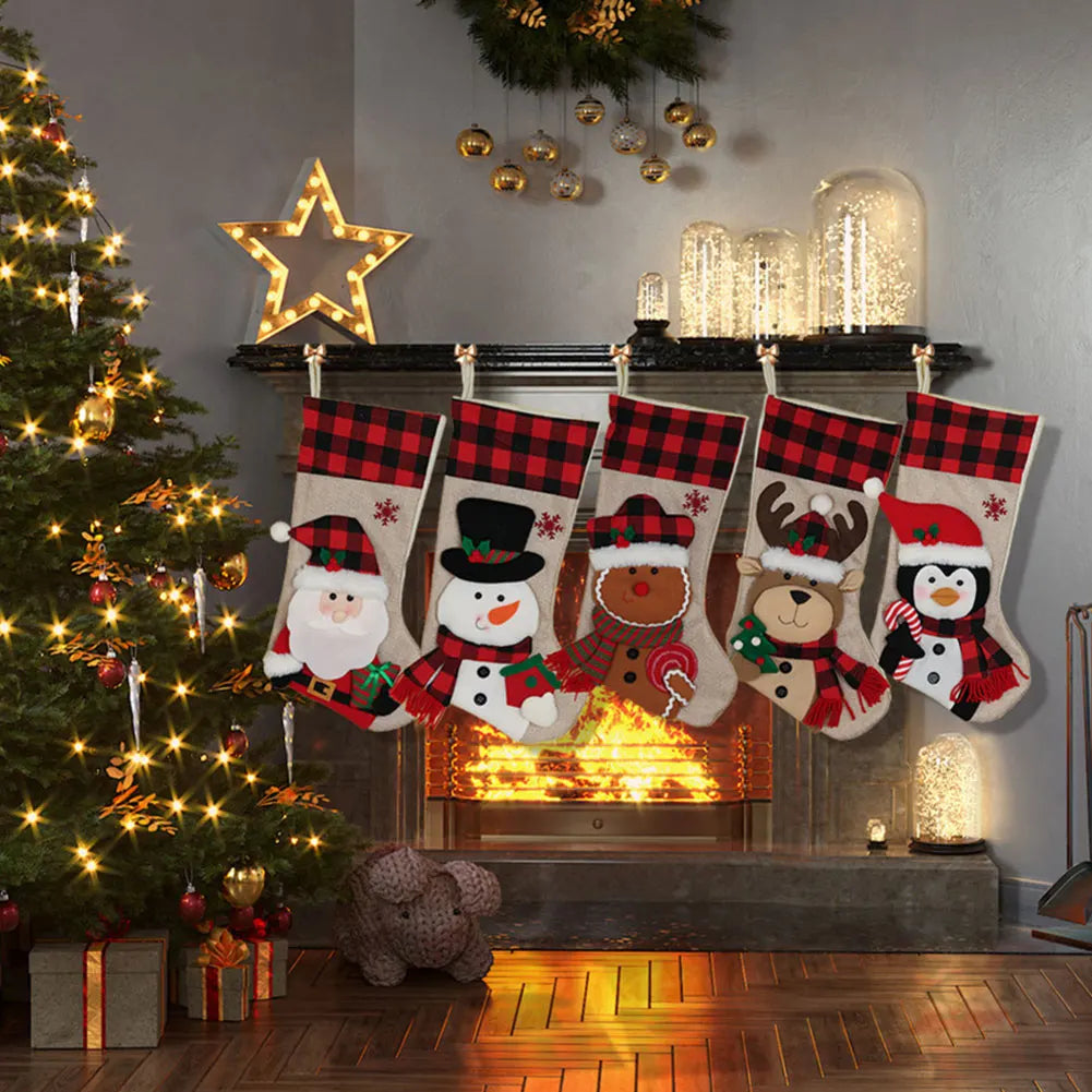 Christmas Stocking Collection -  19 Inch 3D Plush Christmas Stocking – Large Holiday Hanging Gift Sock (Snowman, Santa, Deer, Penguin & Biscuit Designs)