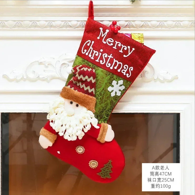 Christmas Stocking Collection -  Snowman Santa Elk Kid Candy Gift Bag Sock Fireplace Decor