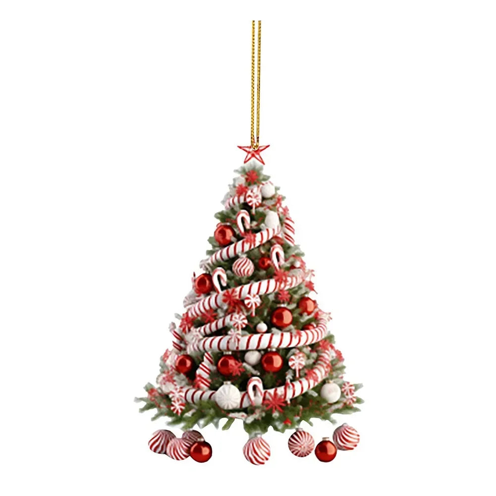 Red Acrylic Christmas Tree Pendant – 8cm Reflective Hanging Ornament