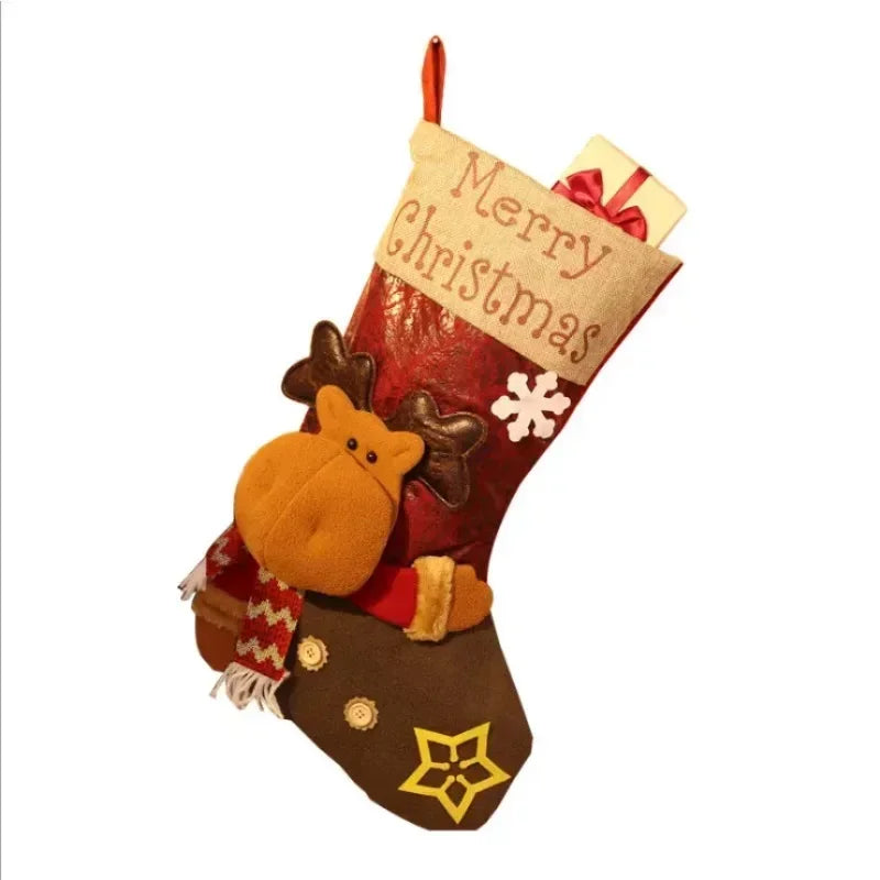Christmas Stocking Collection -  Snowman Santa Elk Kid Candy Gift Bag Sock Fireplace Decor
