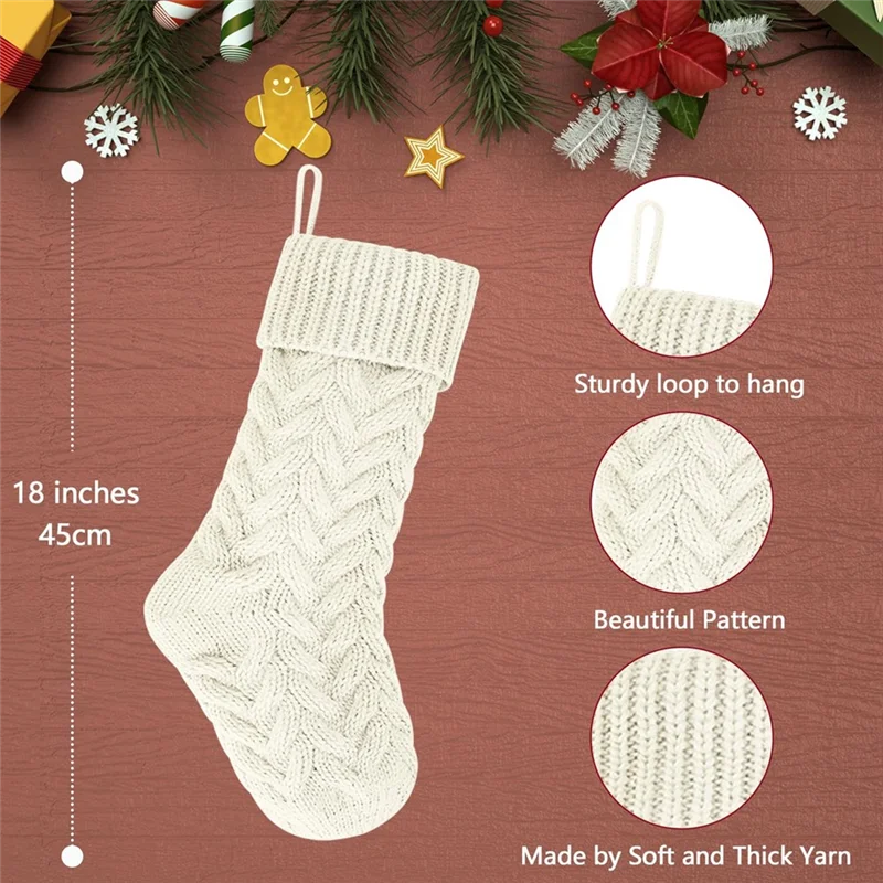 Christmas Stocking Collection - 6pcs Knitted Christmas Stockings Set – Large 18” Holiday Hanging Socks (Red, Green & Ivory)