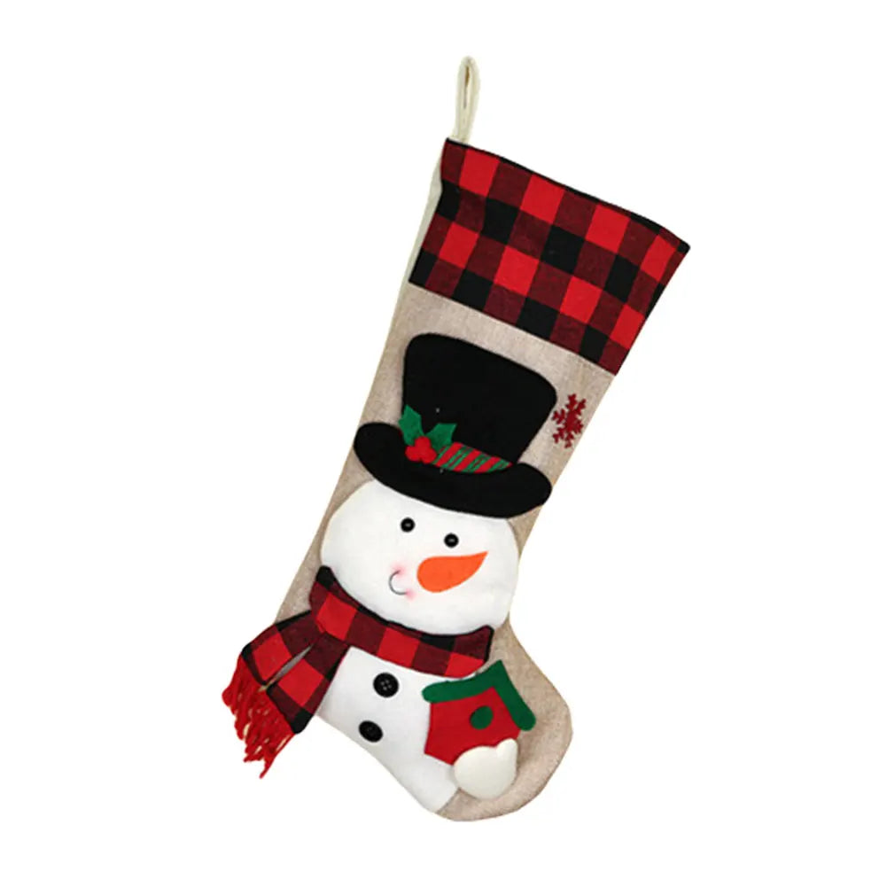 Christmas Stocking Collection -  19 Inch 3D Plush Christmas Stocking – Large Holiday Hanging Gift Sock (Snowman, Santa, Deer, Penguin & Biscuit Designs)