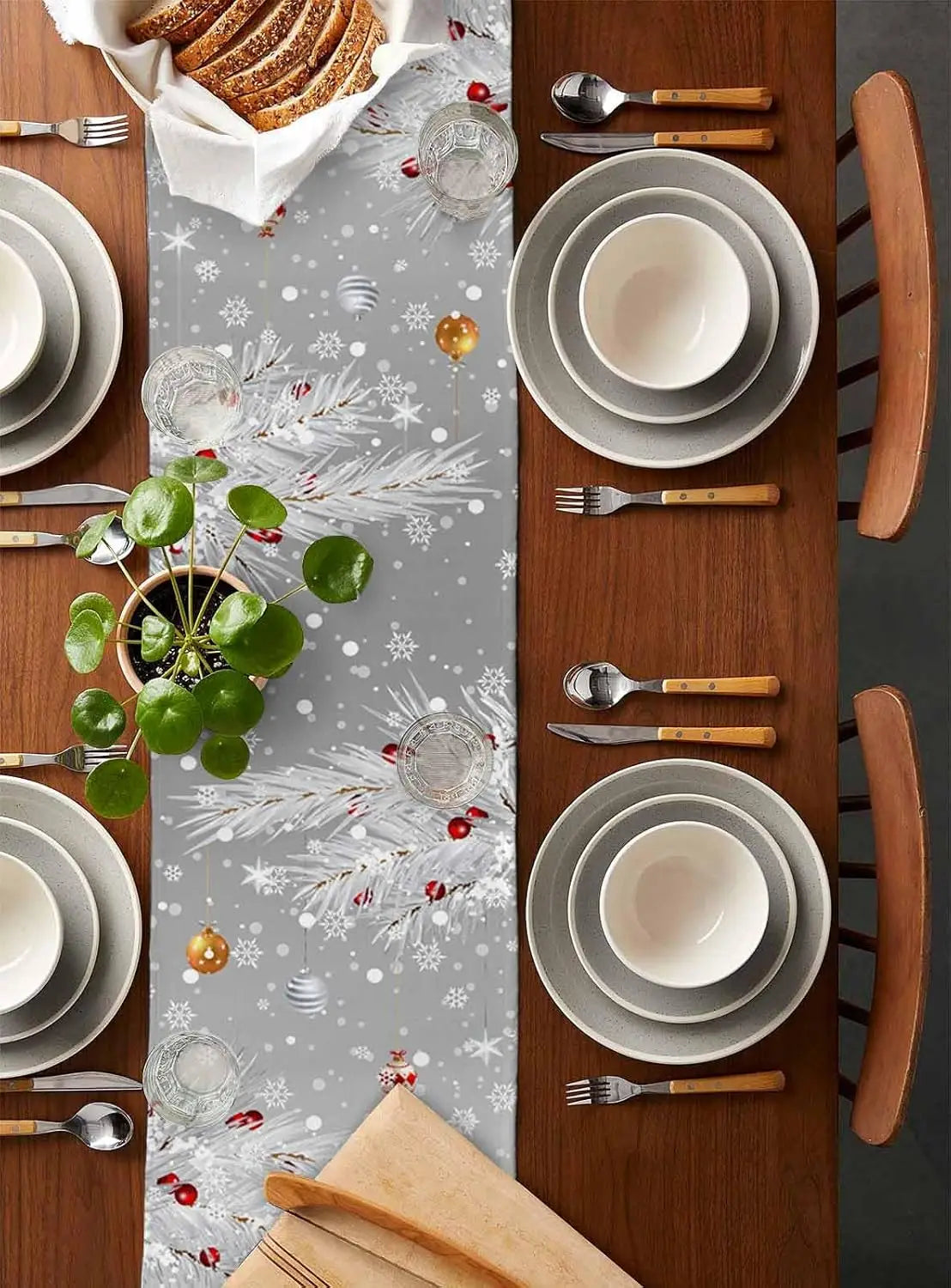Table Runner Collection - Christmas Pink Gnomes Linen Table Runner