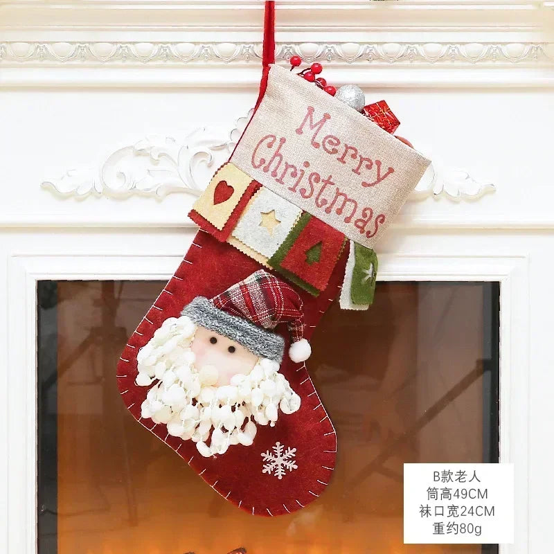 Christmas Stocking Collection -  Snowman Santa Elk Kid Candy Gift Bag Sock Fireplace Decor