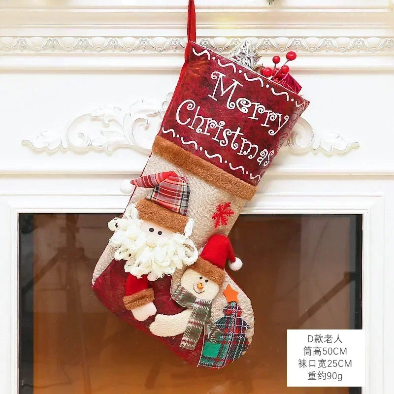 Christmas Stocking Collection -  Snowman Santa Elk Kid Candy Gift Bag Sock Fireplace Decor