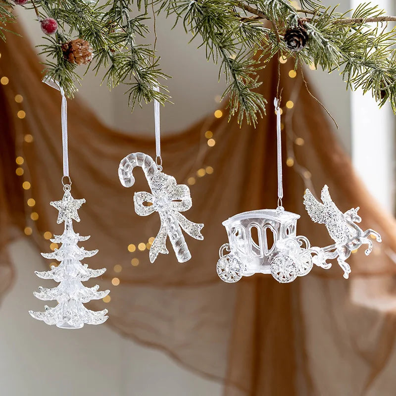 Glass Christmas Hanging Ornaments – Snowflake, Deer & Angel Decorative Pendants