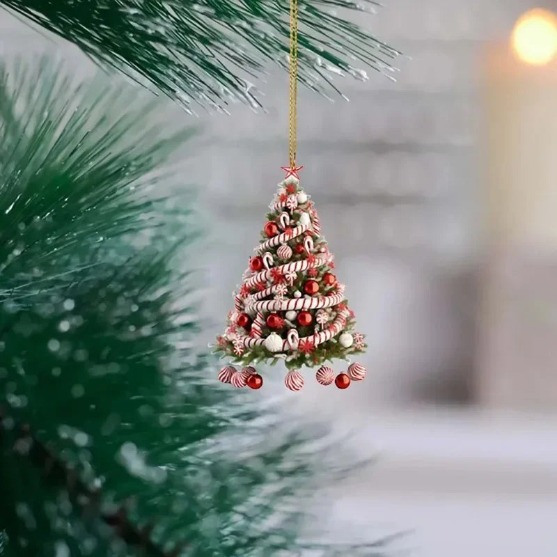 Red Acrylic Christmas Tree Pendant – 8cm Reflective Hanging Ornament