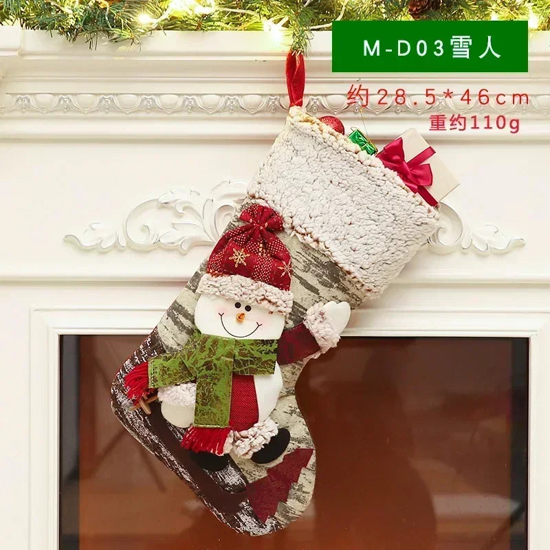 Christmas Stocking Collection -  Snowman Santa Elk Kid Candy Gift Bag Sock Fireplace Decor