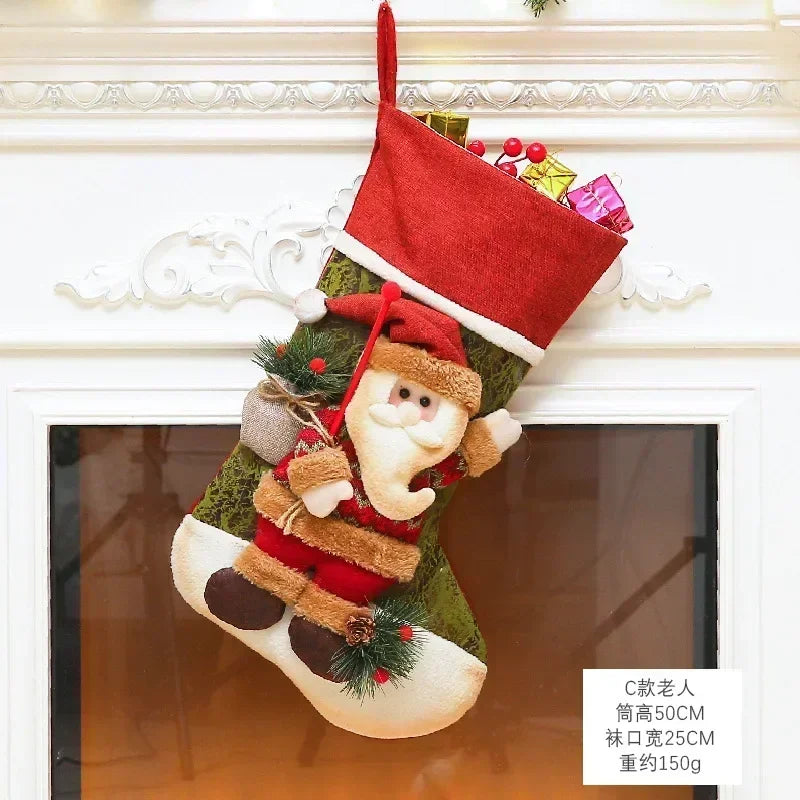 Christmas Stocking Collection -  Snowman Santa Elk Kid Candy Gift Bag Sock Fireplace Decor