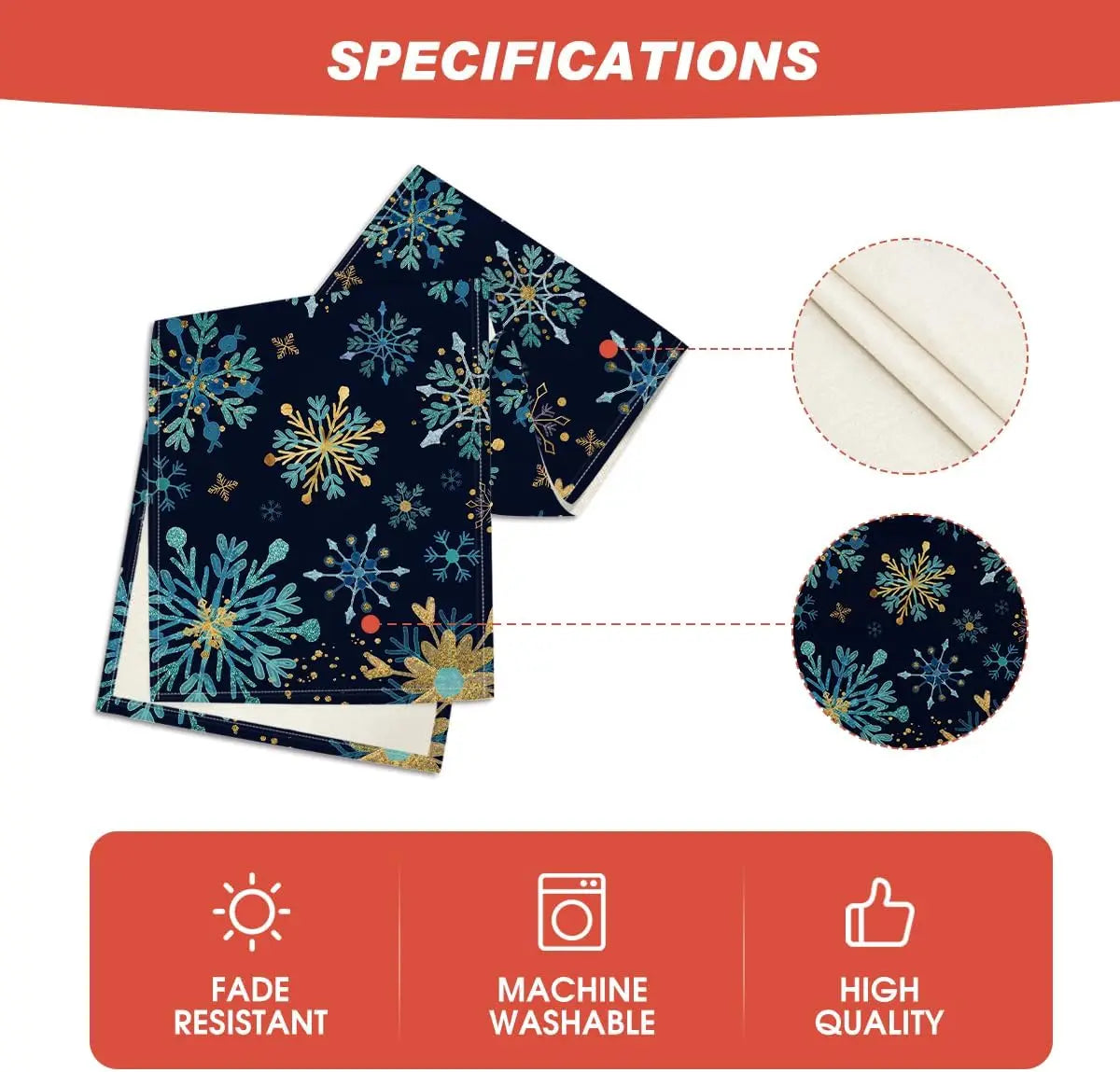 Table Runner Collection - Christmas Blue Snowflakes Hexagon Linen Table Runners