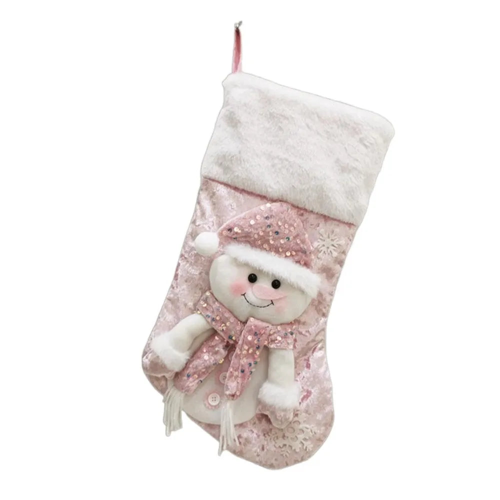 Christmas Stocking Collection - Large Colourful Christmas Stocking – 47×25cm Holiday Hanging Gift Sock (Pink, Green, Blue, Gold)