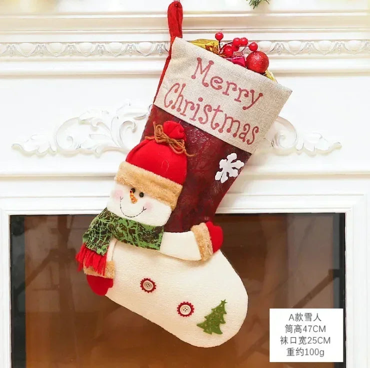 Christmas Stocking Collection -  Snowman Santa Elk Kid Candy Gift Bag Sock Fireplace Decor
