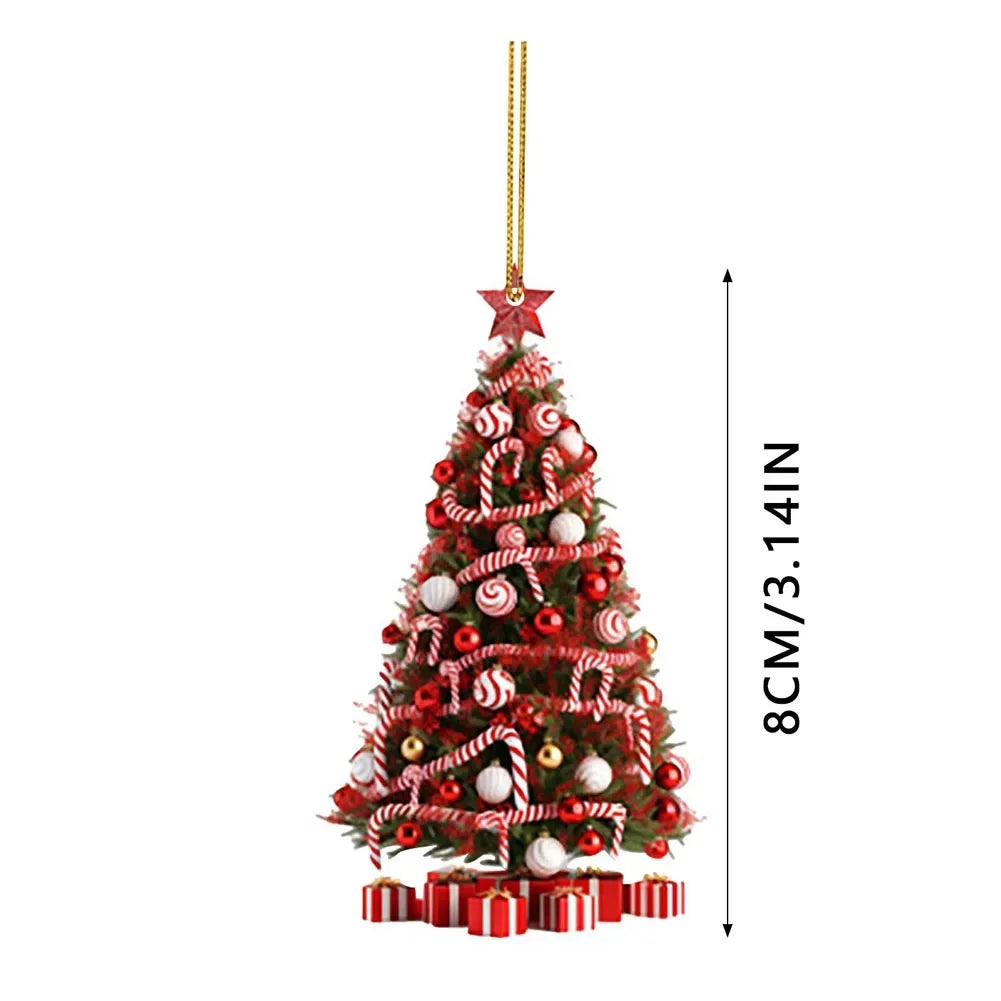 Red Acrylic Christmas Tree Pendant – 8cm Reflective Hanging Ornament
