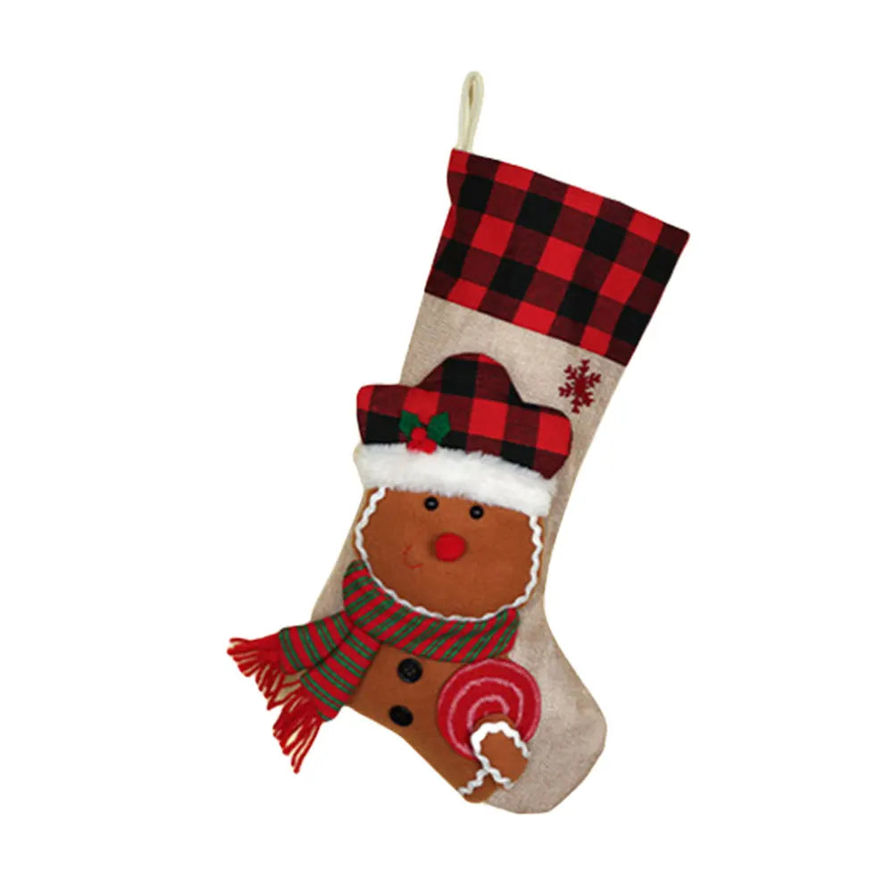 Christmas Stocking Collection -  19 Inch 3D Plush Christmas Stocking – Large Holiday Hanging Gift Sock (Snowman, Santa, Deer, Penguin & Biscuit Designs)