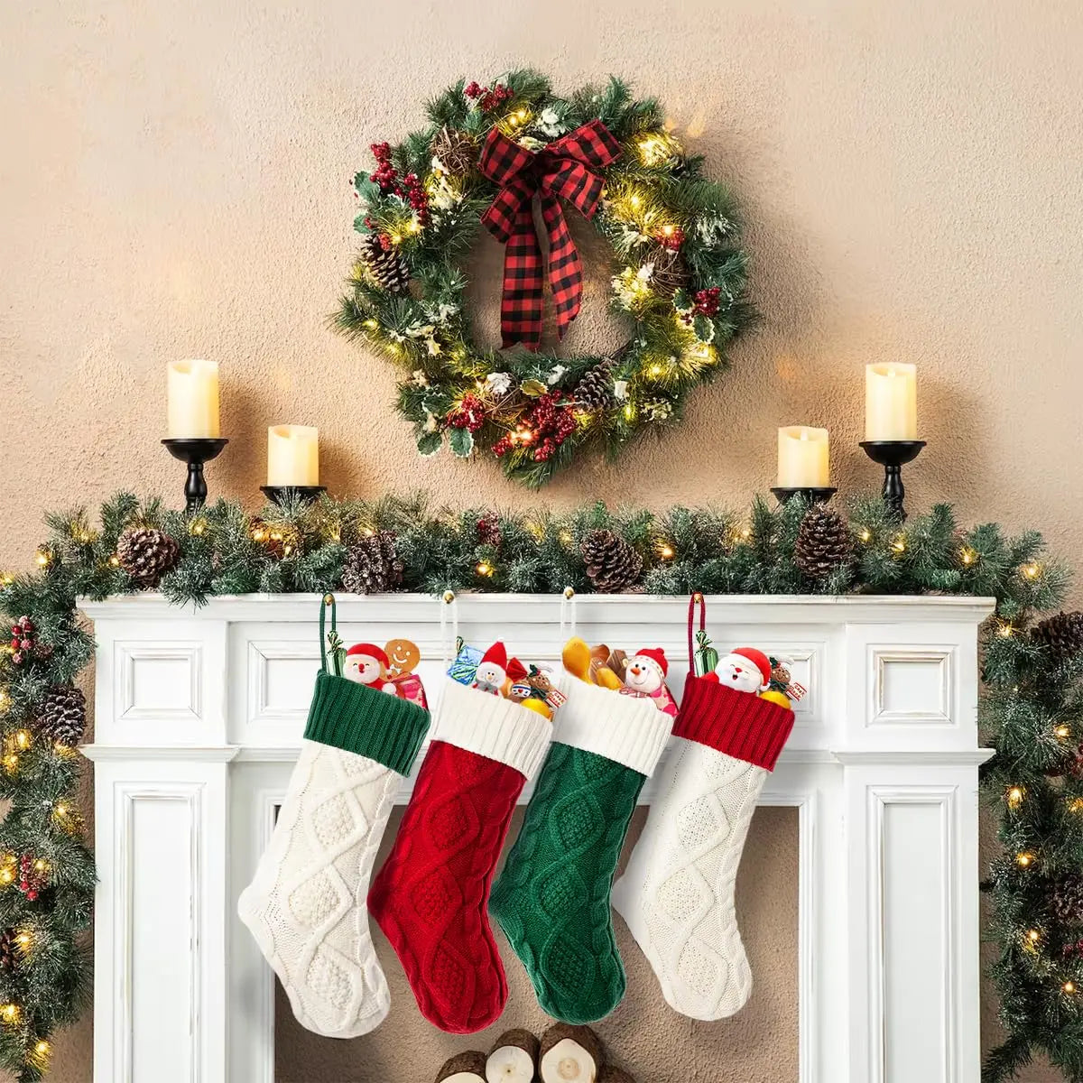Christmas Stocking Collection - 18 inch Large Christmas Stocking, Knitted Stocking