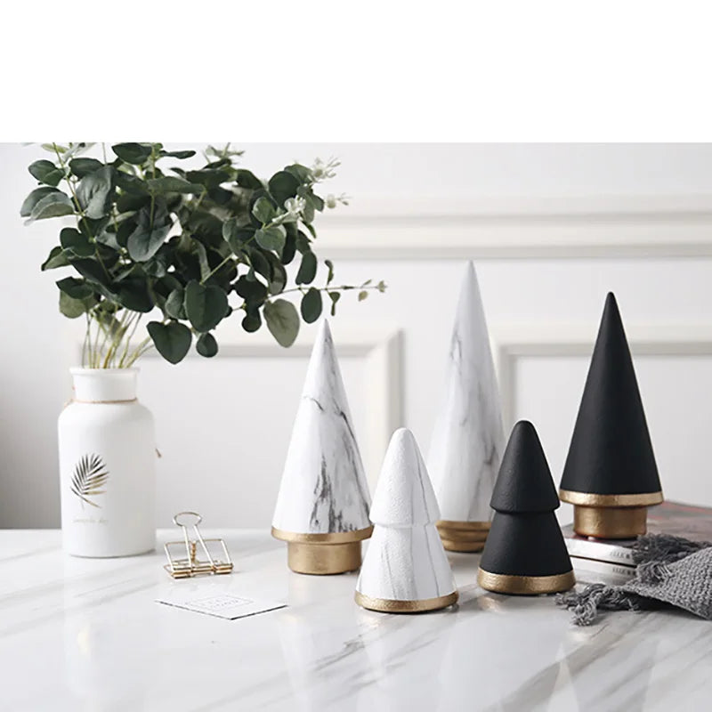 Nordic Ceramic Christmas Tree Ornament – Minimalist Black & White Décor