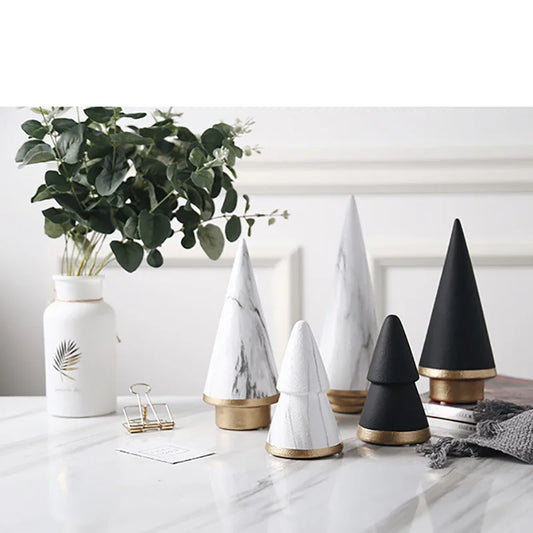 Nordic Ceramic Christmas Tree Ornament – Minimalist Black & White Décor