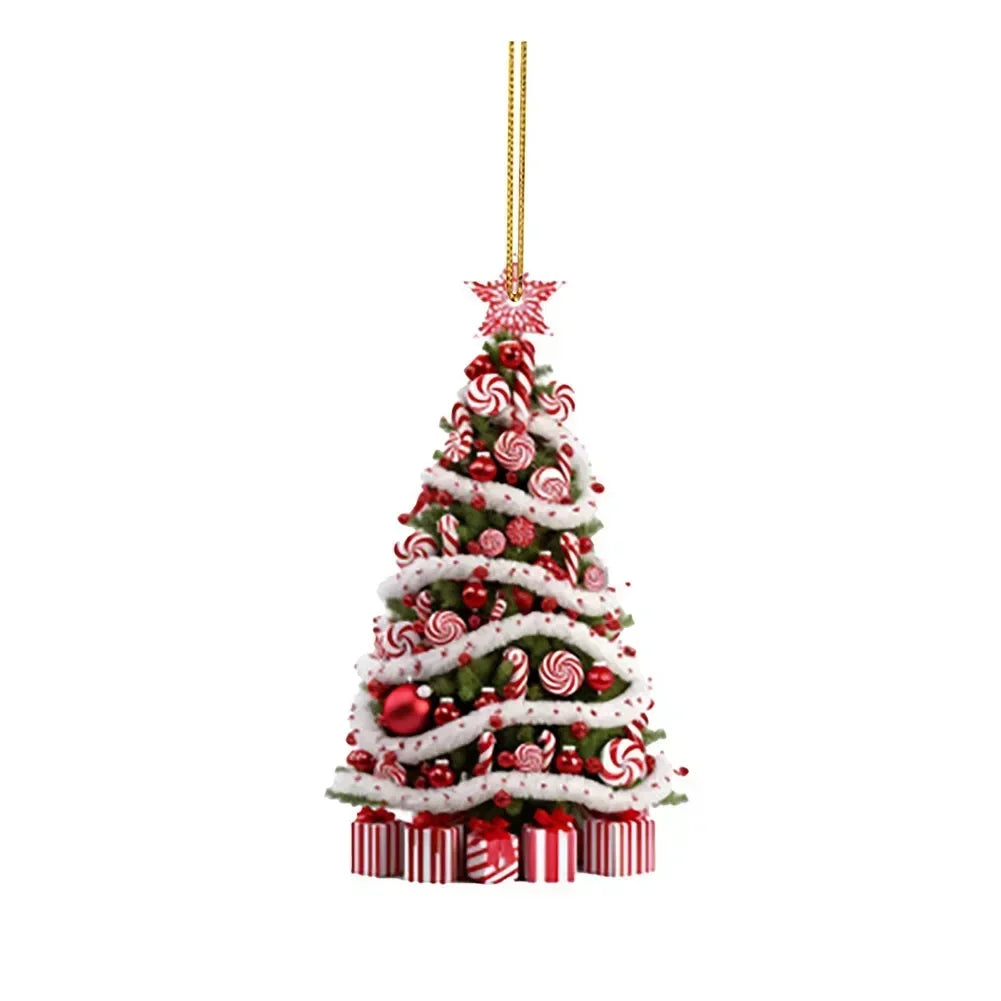 Red Acrylic Christmas Tree Pendant – 8cm Reflective Hanging Ornament