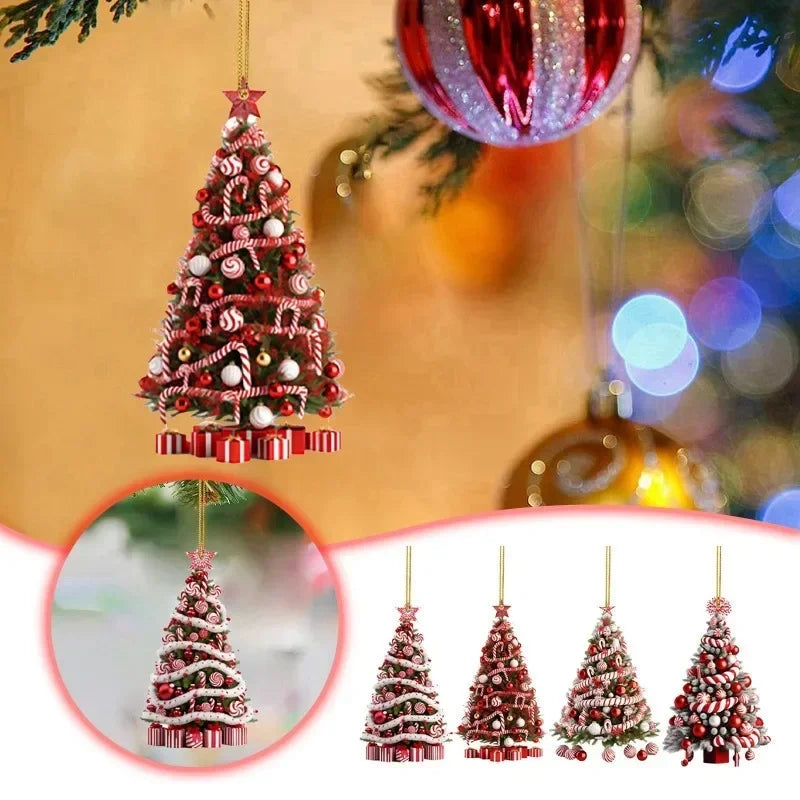 Red Acrylic Christmas Tree Pendant – 8cm Reflective Hanging Ornament