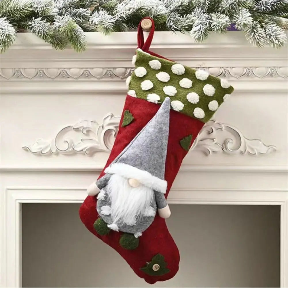 Christmas Stocking Collection - Christmas Faceless Doll Stocking – Large Plush Hanging Gift Stocking (26×47cm)