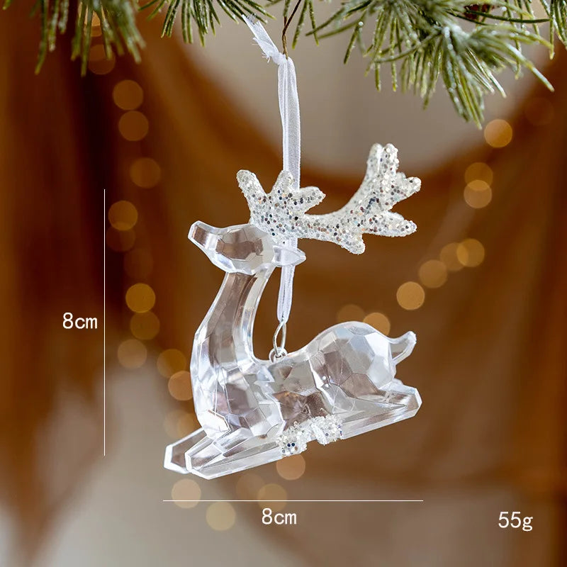 Glass Christmas Hanging Ornaments – Snowflake, Deer & Angel Decorative Pendants
